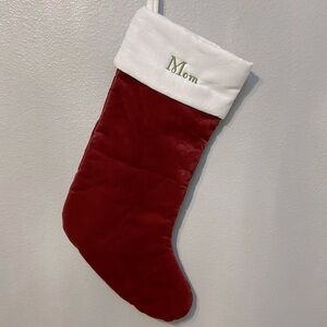 Pottery Barn Red & White Christmas Holiday Stocking, Mom, size medium